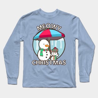 MEOWY CHRISTMAS SNOWMAN AND LITTLE CAT Long Sleeve T-Shirt